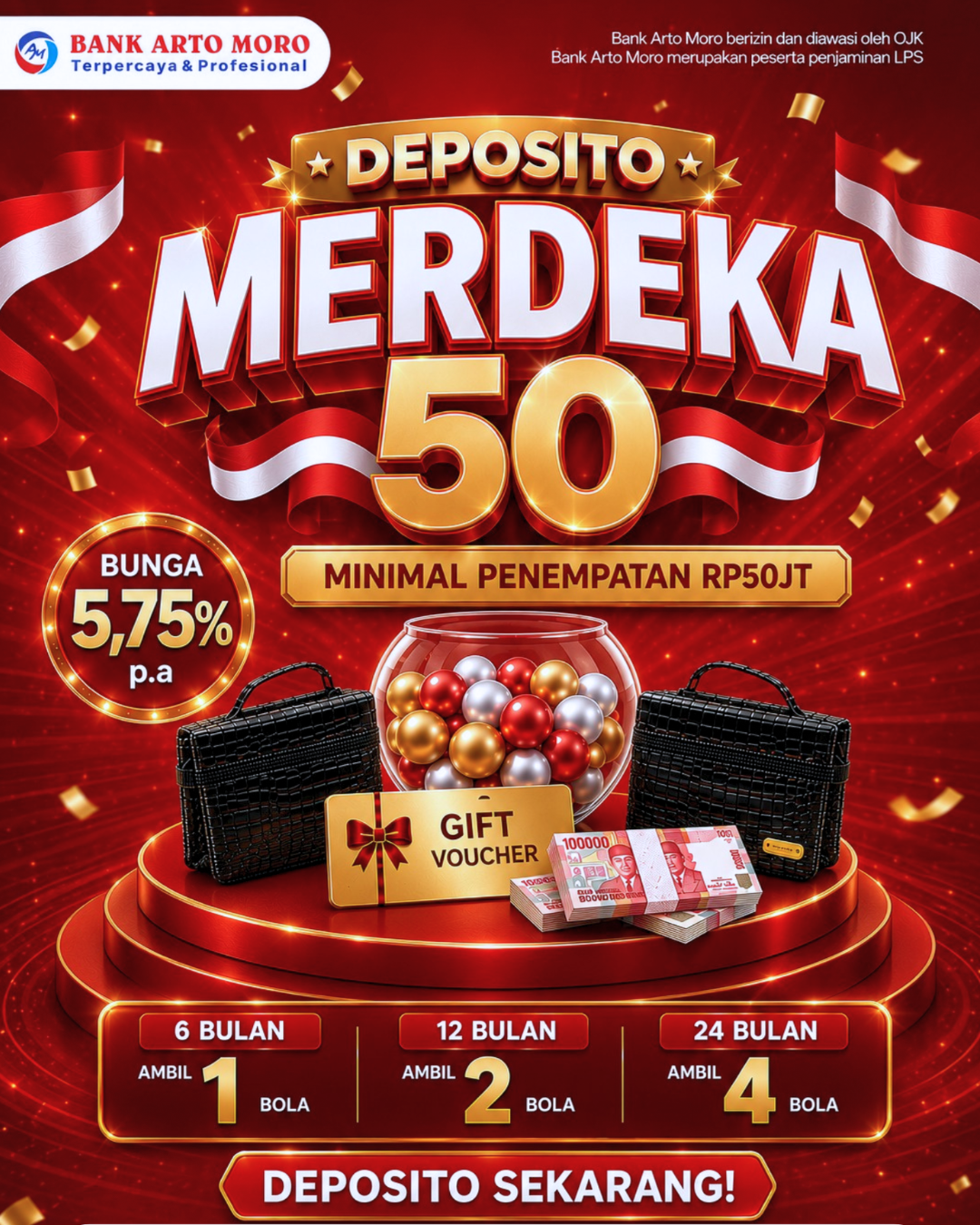 Bank Arto Moro Promo Deposito Merdeka bunga hingga 5,75% minimal penempatan Rp50 juta